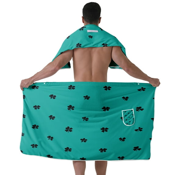 Colevkie 2 Pieces Bath Wrap Set Soft Absorbent Bath Skirt & Shower Towel for Men Wearable Beach Towel for Home Hotel Sauna Quick Drying Printed Clovers Pattern