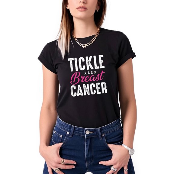 Colevkie Breast Cancer Awareness T-shirt for Women Ribbon Graphic Tee Breast Cancer Survivor Tops Round Neck(Black-Women,XS)