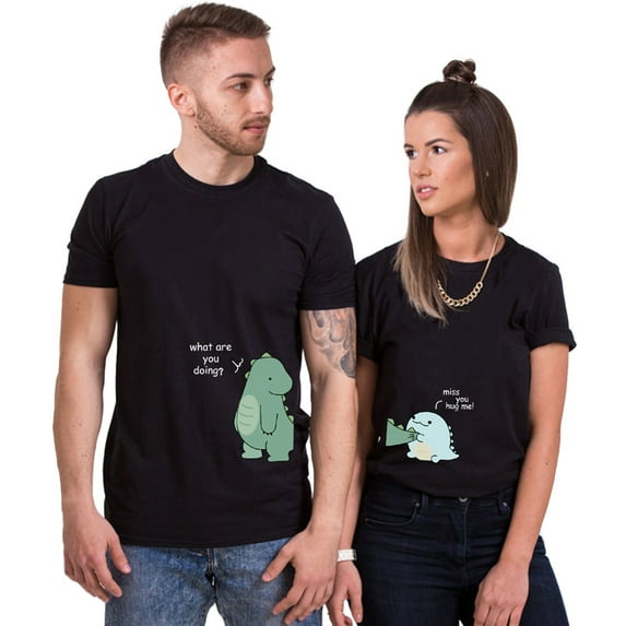 Colevkie Cute Dinosaur Couple Tshirt for Husband Wife Him and Her,His and Her T-shirt Valentine day Anniversary,Crew Neck,1 Piece(Black-Men,M)