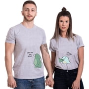 Colevkie Cute Dinosaur Couple Tshirt for Husband Wife Him and Her,His and Her T-shirt Valentine day Anniversary,Crew Neck,1 PieceGrey-Women,S