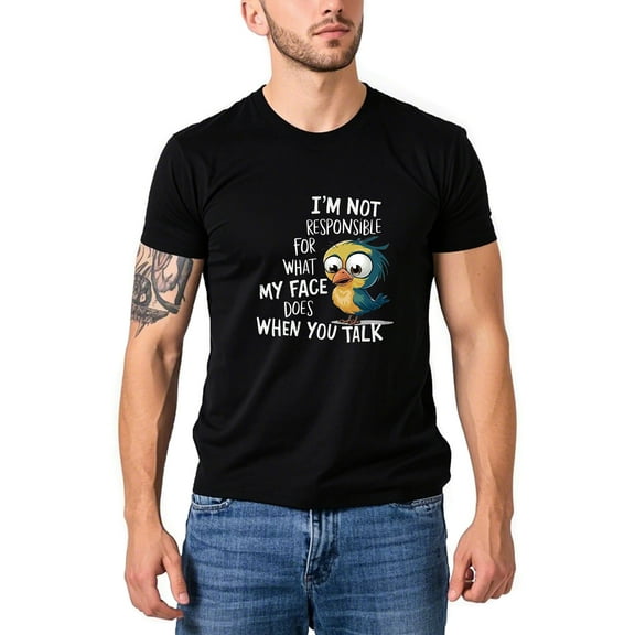 Colevkie I'm Not Responsible for What My Face Does When You Talk Men's Sarcastic T-Shirt Humorous Saying Novelty Funny Graphic Tee Tops(Black-Men,XS)