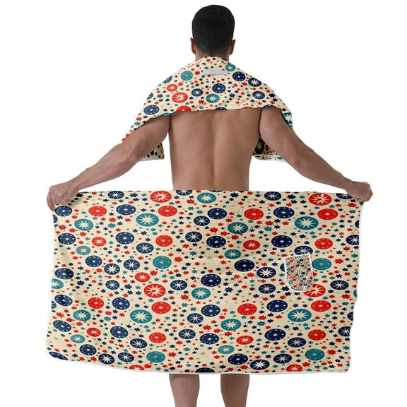 Colevkie Men's 2 Pcs Bath Skirt & Bath Towel Set Soft Adjustable Bath Wrap Set Quick Drying Beach Bathroom Spa Hotel Towel Printed Retro Pattern