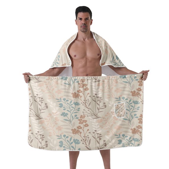Colevkie Men's 2 Pieces Bath Wrap Set Bath Skirt & Shower Towel Quick Drying Lightweight Beach Towel Shower Skirt for Sauna Hotel Bathroom Spa Absorbent Soft Printed Vintage Floral Pattern