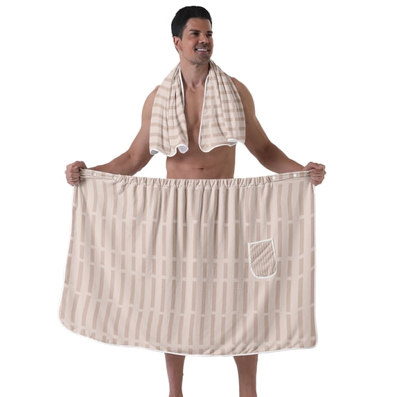 Colevkie Men's 2 Pieces Bath Wrap Set Shower Skirt & Bath Towel Quick Drying Absorbent Beach Towel Bathroom Towel Polyester with Pocket Home Sauna Spa Printed Stripes Pattern