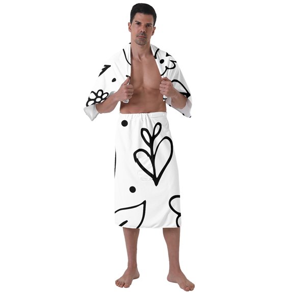 Colevkie Men's Bath Towel & Shower Skirt 2 Pcs Set Quick Drying Adjustable Bath Wrap Set Water Absorption for Home Spa Hotel Beach Printed Plants Pattern