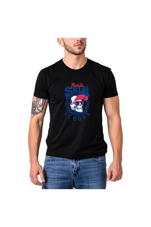 Men's Fashion Elements Graphic Tshirt Skull Pattern Short Sleeves Round Neck Novelty Tops Tee Summer Beach Style(Black,XL)