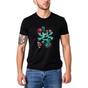 Colevkie Mens Graffiti Distressed Style Green Little Monster Short Sleeve Summer Street Casual T-ShirtBlack-Men,XS
