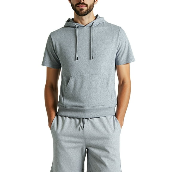 Colevkie Men's Short Sleeves Cotton Hoodie Solid Color Soft Lightweight with Pocket for Workout Gym Summer Daily Hooded Tshirt