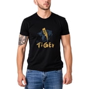 Colevkie Mens Simple Tiger Print T-Shirt with Lightning Elements Short Sleeve Black Casual Top TeeBlack-Men,XS
