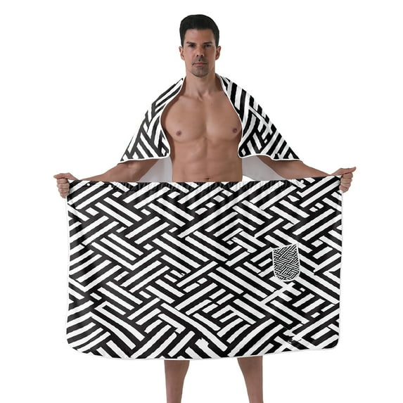 Colevkie Men's Soft Adjustable Bath Skirt & Shower Towel 2 Pieces Set Polyester Bath Wrap Set Sauna Towel Beach Towel Absorbent Quick Drying Printed Lines Pattern