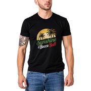Colevkie Mens Sunset Palm Tree Bocce Ball Sports Theme T-Shirt Casual Vacation Style Short Sleeve TopsBlack-Men,XS