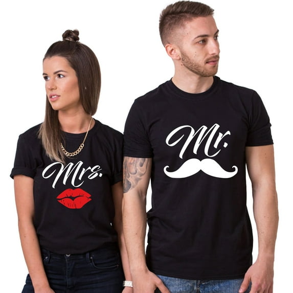 Colevkie Mr&Mrs Couple T shirt for Husband Wife His and Her Shirt Men Women Graphic Tee Valentine Anniversary Gift 1 Piece(Black-MRS,3XL)