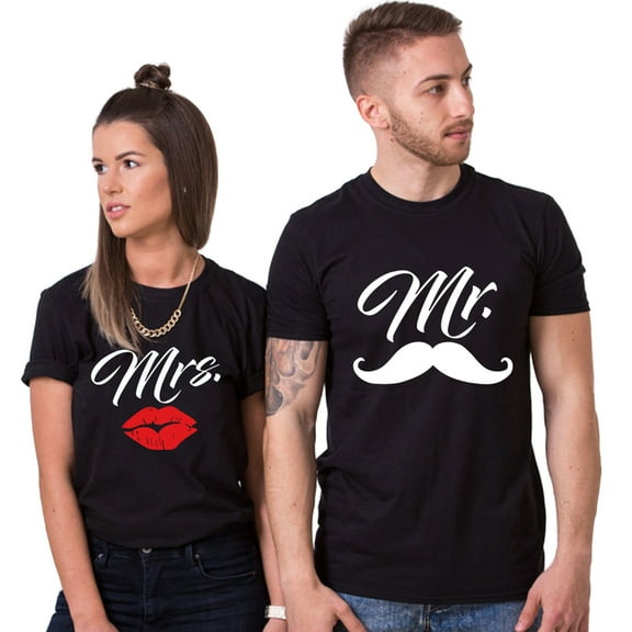 Colevkie Mr&Mrs Couple T shirt for Husband Wife His and Her Shirt Men Women Graphic Tee Valentine Anniversary Gift 1 Piece(Black-MRS,L)