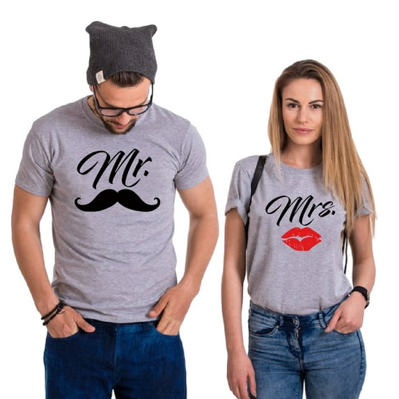 Colevkie Mr&Mrs Couple T shirt for Husband Wife His and Her Shirt Men Women Graphic Tee Valentine Anniversary Gift 1 Piece(Grey-MR,L)