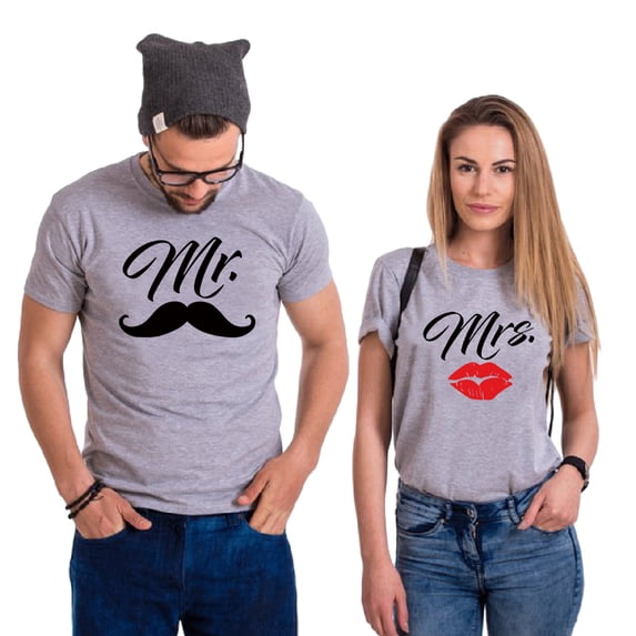 Colevkie Mr&Mrs Couple T shirt for Husband Wife His and Her Shirt Men Women Graphic Tee Valentine Anniversary Gift 1 Piece(Grey-MR,S)