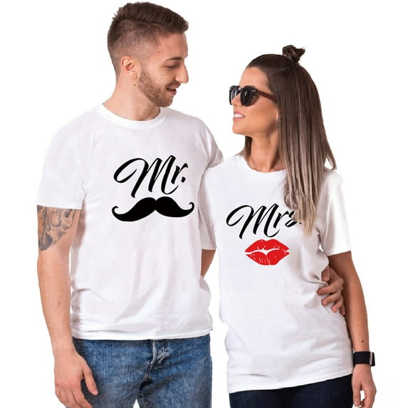 Colevkie Mr&Mrs Couple T shirt for Husband Wife His and Her Shirt Men Women Graphic Tee Valentine Anniversary Gift 1 Piece(White-MRS,L)