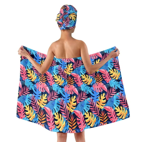 Colevkie Women 2 Pcs Bath Skirt Shower Cap Set,Absorbent and Adjustable,Spa Wrap Towel for Shower Pool,Quick Drying,Lightweight