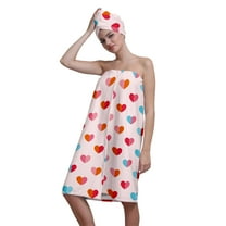 Colevkie Women 2 Pieces Absorbent Shower Skirt & Hair Drying Cap Bath Wrap Set Adjustable Soft Beach Towel Bath Towel Shower Cap Quick Drying Bathroom Sauna Spa Printed Hearts Pattern