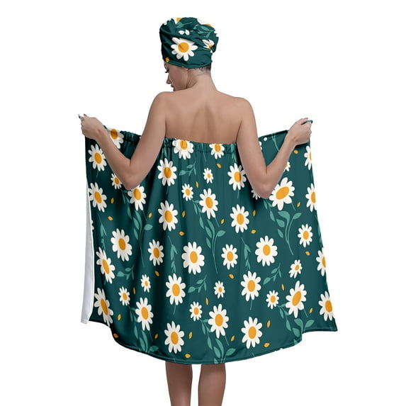 Colevkie Women 2 Pieces Adjustable Bath Skirt & Cap Bath Wrap Set Bath Wrap Towel Hair Drying Cap Soft Portable for Travel Bathroom Sauna Printed Vintage Florals Pattern