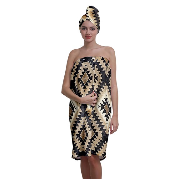 Colevkie Women 2 Pieces Bath Wrap Set Bath Skirt & Shower Cap Soft Adjustable Quick Drying Beach Towel Hair Drying Cap Printed Vintage Pattern