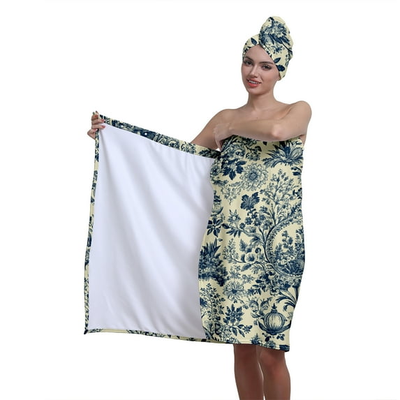 Colevkie Women's 2 Pcs Bath Wrap Set Bath Skirt &Shower Cap Quick Drying and Absorbent Lightweight for Bathroom Beach Sauna Hotel Printed Vintage Pattern