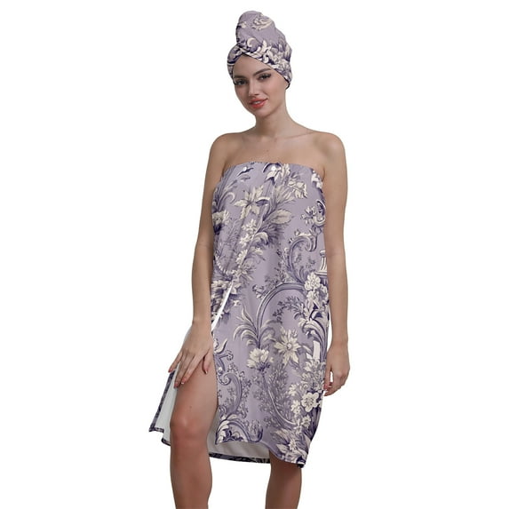 Colevkie Women's 2 Pcs Bath Wrap Set Bath Skirt &Shower Cap Quick Drying and Absorbent Lightweight for Bathroom Beach Sauna Hotel Printed Vintage Pattern