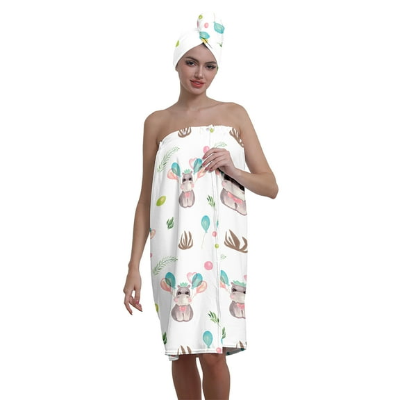 Colevkie Women's 2 Pieces Soft Bath Skirt & Hair Drying Cap Set Polyester Beach Towel Absorbent Adjustable Bath Wrap Towel Printed Cartoon Balloons Pattern for Bathroom Spa Hotel Travel