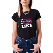 Colevkie Women s Breast Cancer Survivor T-shirt Pink Ribbon Print Awareness Tee Tops Graphic TeeBlack-Women,XS