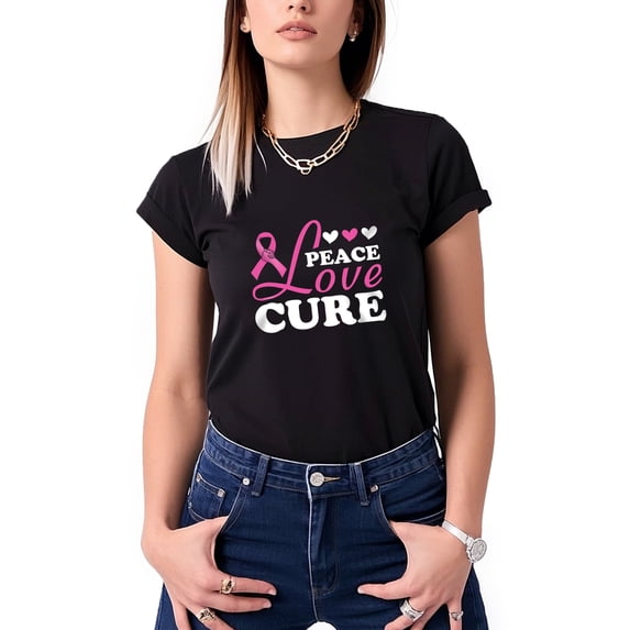 Colevkie Women’s Breast Cancer T-shirt Tops Pink Ribbon Graphic Tee Summer Crewneck Short Sleeves(Black-Women,XS)