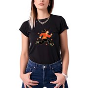 Colevkie Women's Cute Chinese Style Cartoon Graphic T-Shirt Casual Crew Neck Short Sleeve Soft Cotton Summer Tee TopBlack,XS