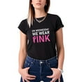 thumbnail image 1 of Colevkie Women's On Wednesday We Wear Pink Breast Cancer Awareness Tshirt Tops Pink Ribbon Graphic Tee Round Neck(Black-Women,S), 1 of 7