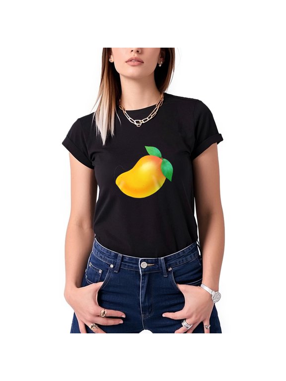 Women's Summer Mango Graphic T-Shirt Cute Fruit Print Short Sleeve Crew Neck Casual Tee Top(Black,XS)