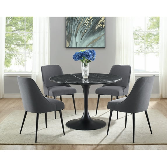 Colfax Black Marquina Marble 5-Piece Dining Set with Charcoal Chairs