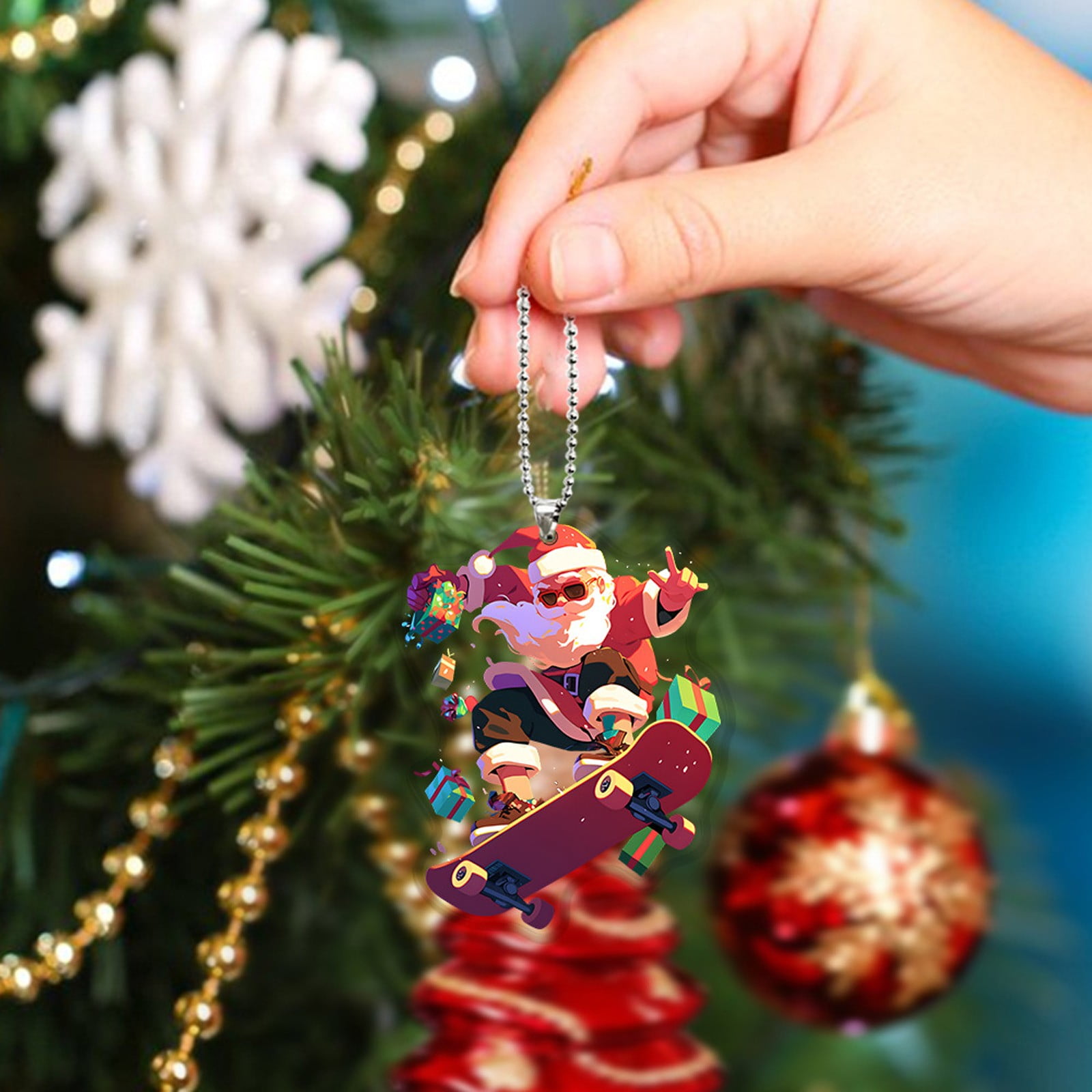 Colgante de Papá Noel fresco skateboard acrílico