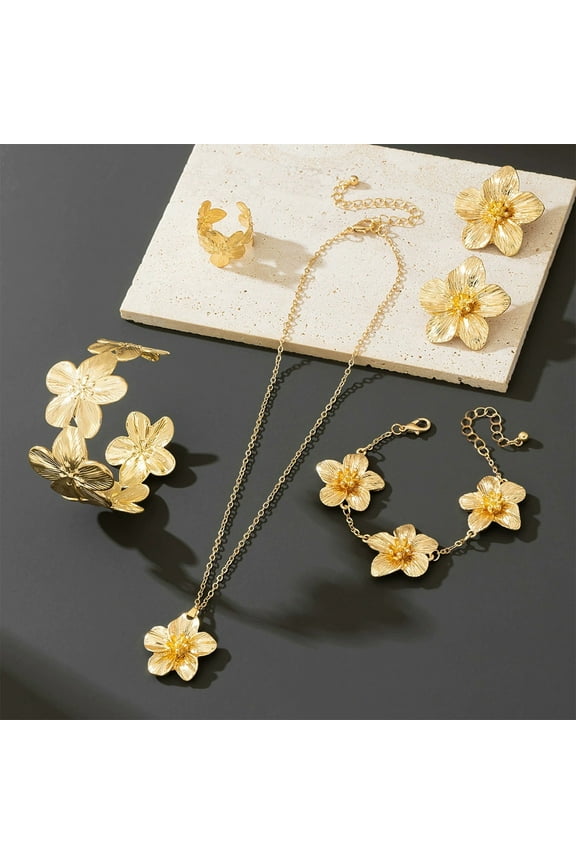 Colgante de la flor vintage collar pulsera anillo pendientes 5 piezas alta sensación joyería conjunto joyería vestir vestibles