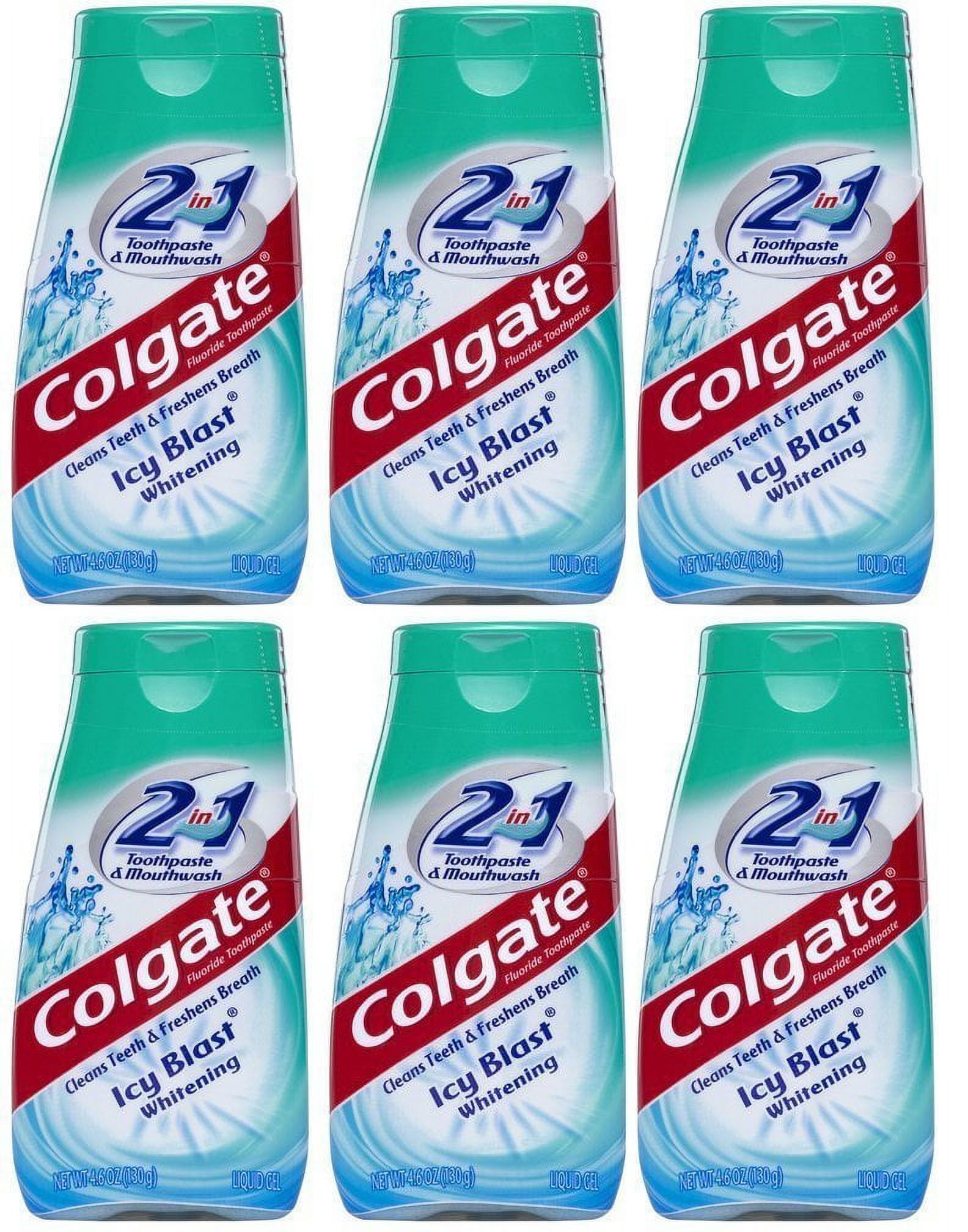 Colgate 2 in 1 Toothpaste Mouthwash Whitening 4.6 Tubes, Icy Blast, 27.6 Oz, Pack of 6