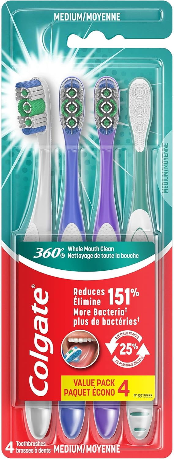 Colgate Store Colgate 360 Adult Toothbrush, Medium (4 Count) - Walmart.com
