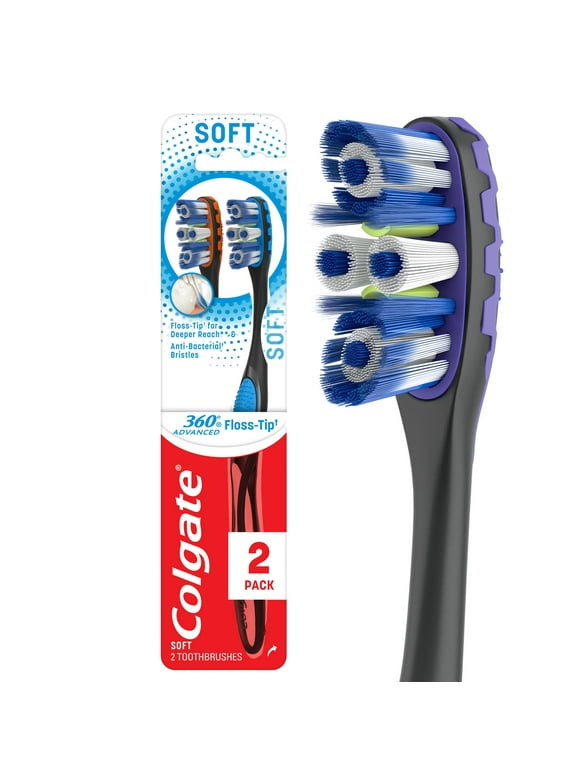 Colgate 360 Advanced Floss Tip Bristles Soft Toothbrush, 2 Pack
