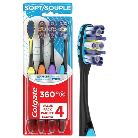 Colgate 360 Advanced Floss Tip Bristles Soft Toothbrush, 2 Pack