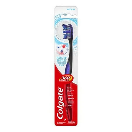 Colgate 360 Advanced Floss-Tip Bristles Toothbrush, Medium, 1 Ea