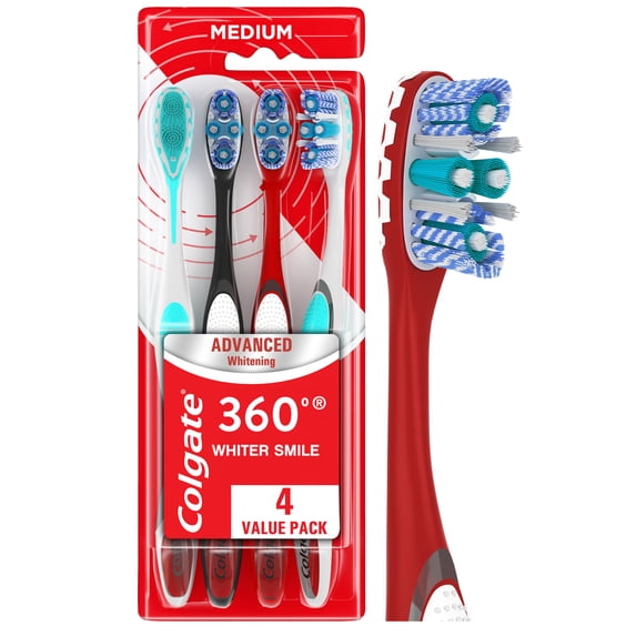 Colgate 360 Advanced Whitening Medium Toothbrush 4ct