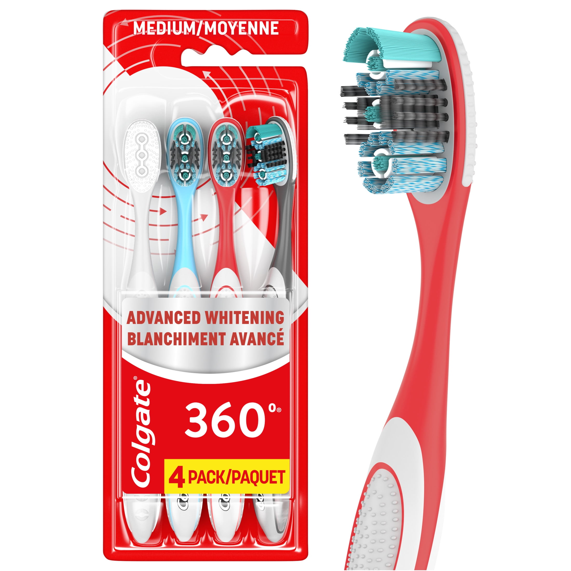 Colgate 360 Advanced Whitening Medium Toothbrush Pack, 4 Count
