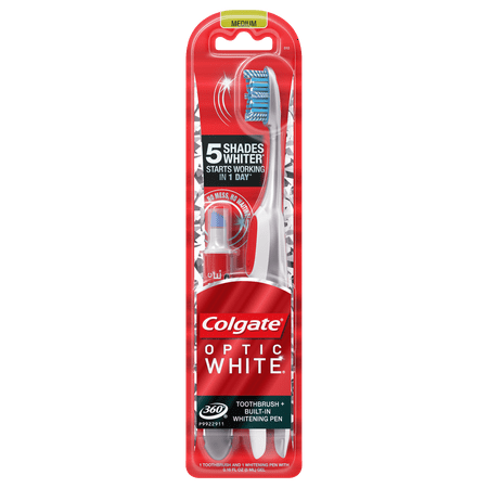 Colgate 360 Advanced Optic White Toothbrush and Built-In Teeth Whitening Pen, Medium