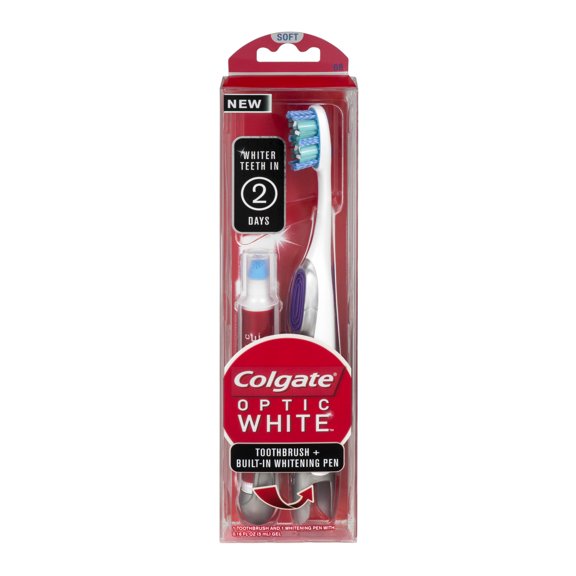 Colgate 360 Advanced Optic White Toothbrush and Built-In Teeth Whitening Pen, Soft