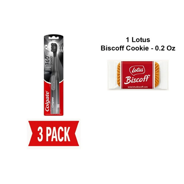 Colgate 360 Charcoal Sonic Powered Battery Toothbrush - Pack Of 3 & Lotus Biscoff Cookie - 0.2 Oz - 1 ct