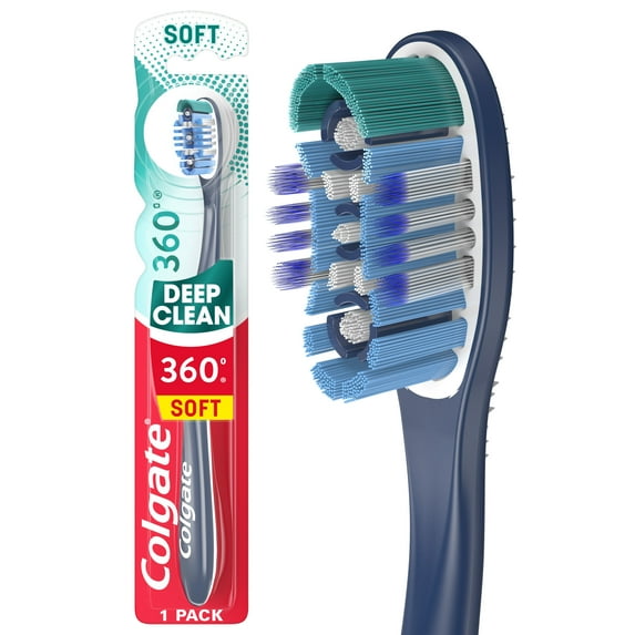 Colgate 360 Deep Clean Adult Manual Toothbrush with Tongue and Cheek Cleaner, Soft