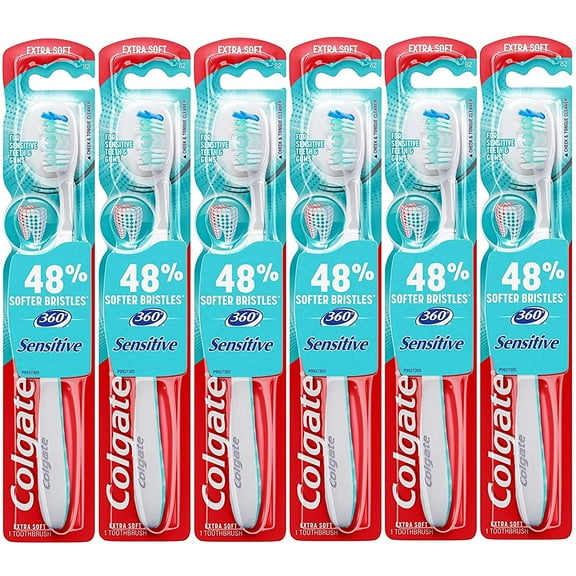 Colgate 360 Enamel Health Sensitive Toothbrush, Compact Head, Extra Soft - Pack of 6