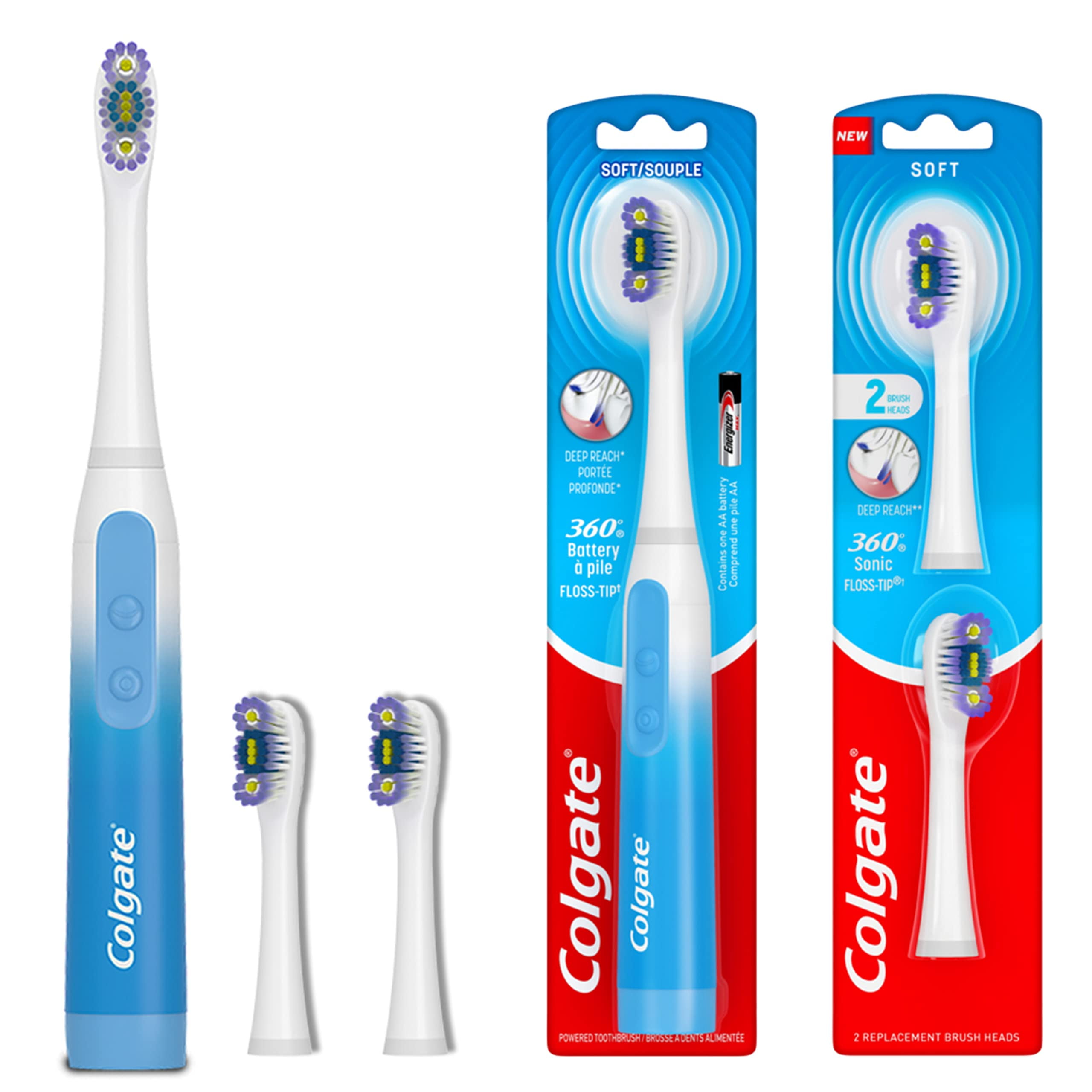 Colgate 360 Floss Tip Sonic Powered Battery Toothbrush, 2 Pack With