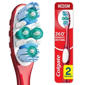 Colgate 360 Advanced Whitening Toothbrush Pack, Medium Adult Toothbrushes, 2 Pack