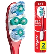 Colgate 360 Advanced Whitening Toothbrush Pack, Soft Adult Toothbrushes, 2 Pack